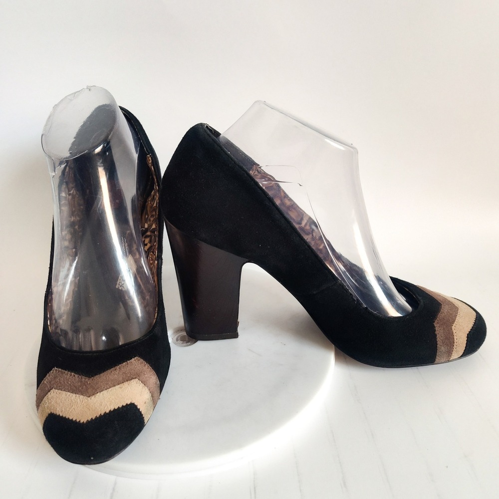 Missoni x Target Pumps Size 9 Black Suede Chevron Zigzag Block Heel Leather Sole